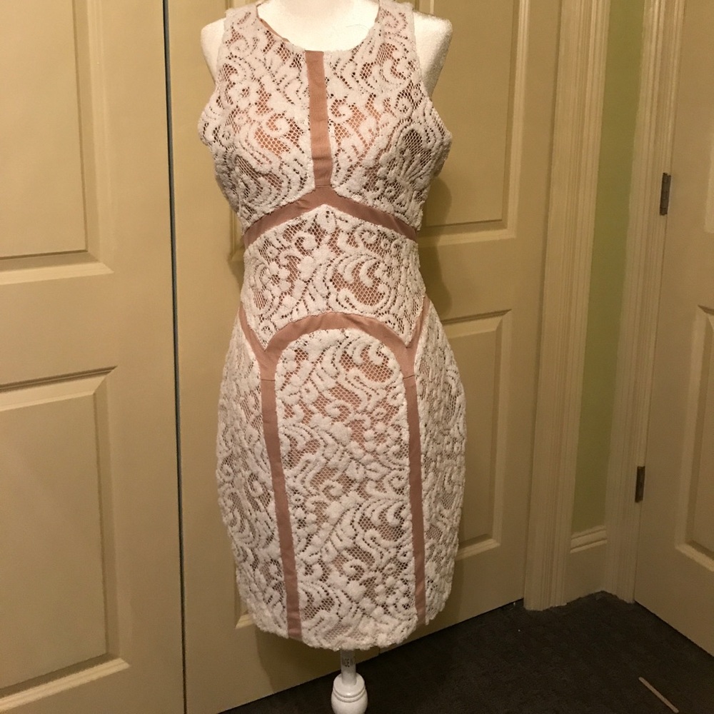 Crocheted look white dress